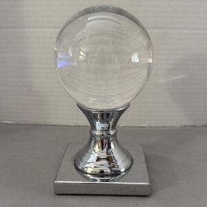 Clear Crystal Ball Sphere Globe Shape Attached Silver Base Paperweight Bookend
